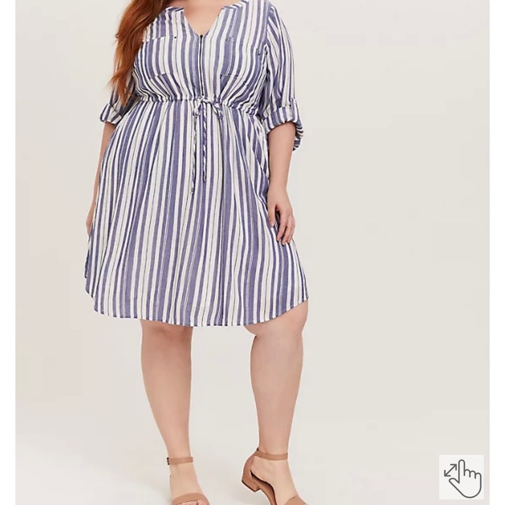Torrid Size 0/L BLUE & WHITE STRIPE ZIP FRONT DRAWSTRING DRESS - NWT